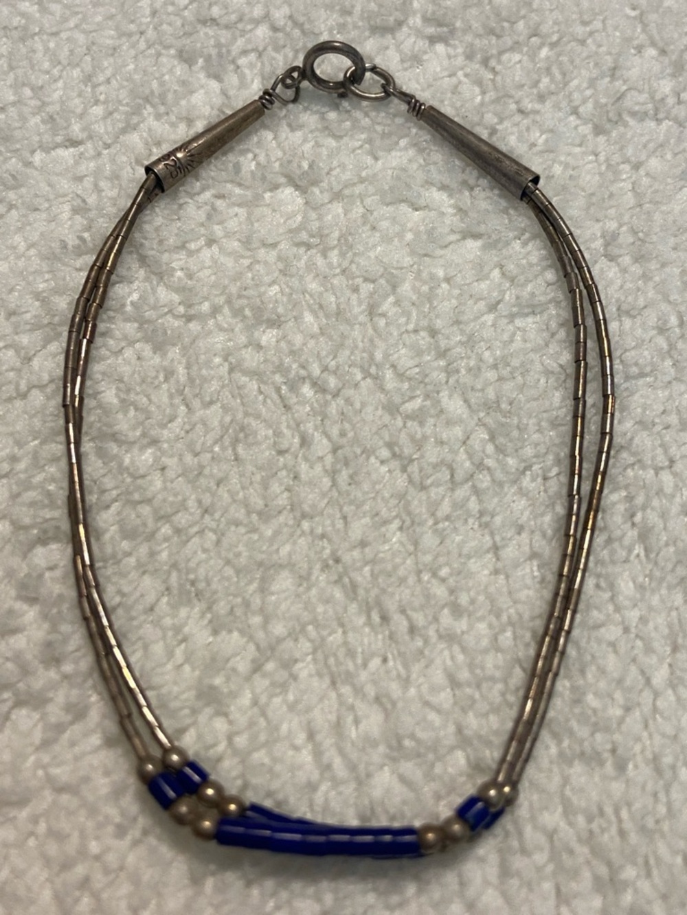 Vintage Liquid Silver Bracelet with Blue Accent Beads